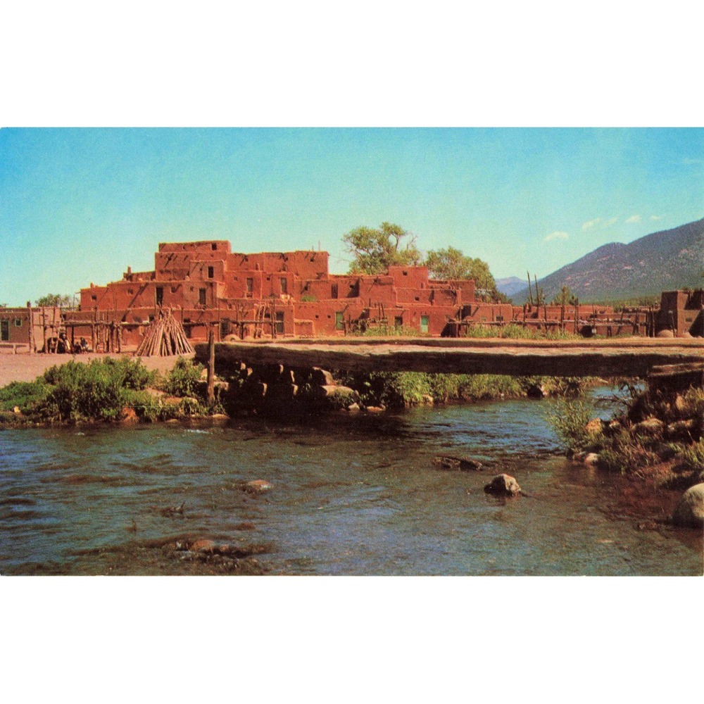 Vintage Taos Creek Taos Pueblo New Mexico Petley Postcard P-122 John Floodberg